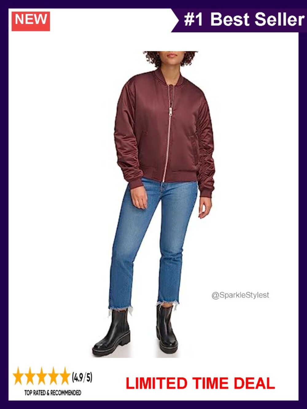 Women's Relaxed Fit Satin Bomber Jacket Zip Front Pockets